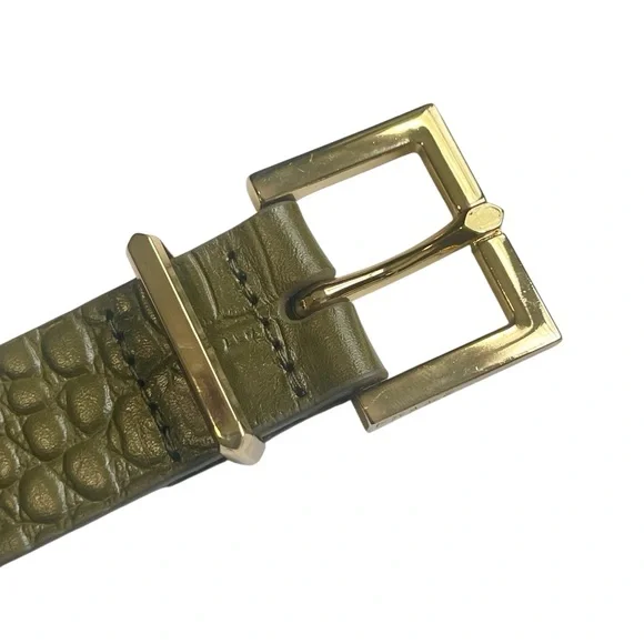 FRAME Square Buckle Olive Green Croc Embossed Skinny Leather Belt Size M - Picture 5 of 13